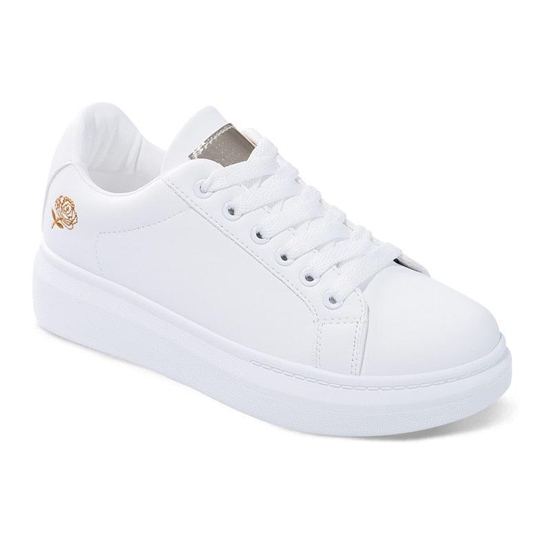 Women Casual New Spring Sneakers Fashion Embroidered White Sneakers Breathable Flower Lace-Up Leather Casual Sports Flat Low Top Sneaker Stevvex