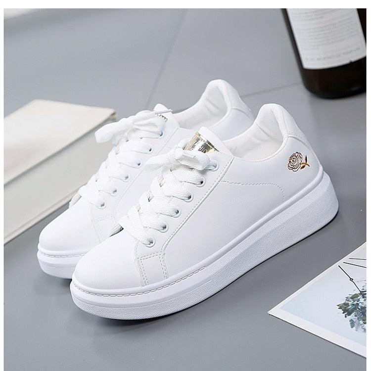 Women Casual New Spring Sneakers Fashion Embroidered White Sneakers Breathable Flower Lace-Up Leather Casual Sports Flat Low Top Sneaker Stevvex