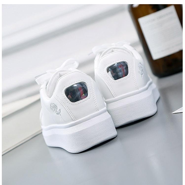 Women Casual New Spring Sneakers Fashion Embroidered White Sneakers Breathable Flower Lace-Up Leather Casual Sports Flat Low Top Sneaker Stevvex