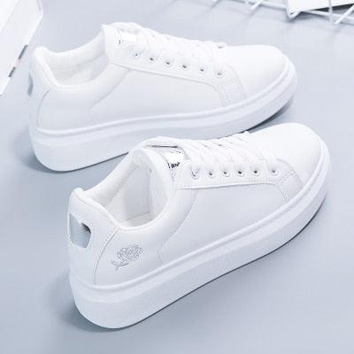 Women Casual New Spring Sneakers Fashion Embroidered White Sneakers Breathable Flower Lace-Up Leather Casual Sports Flat Low Top Sneaker Stevvex