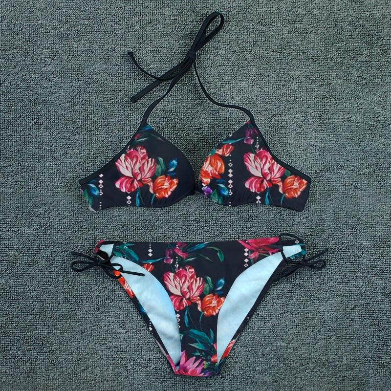 Push Up Bikini Floral Print Swimsuit Swimwear Women Bathing Suit Bikinis Set Brazilian Beach Female Wear Women's Bikini Swimsuits Floral Printed Bathing Suits for Women 2 Piece Bikini Stevvex
