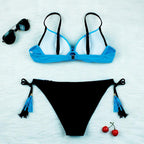 Halter Bikini Bandage Swimsuit Solid Swimwear Sport Liquid Metallic Shiny String Bikini 2 Piece Swimsuit Set Women Shiny Bikini Set Bathing Suit Push Up Two-piece Suit Stevvex