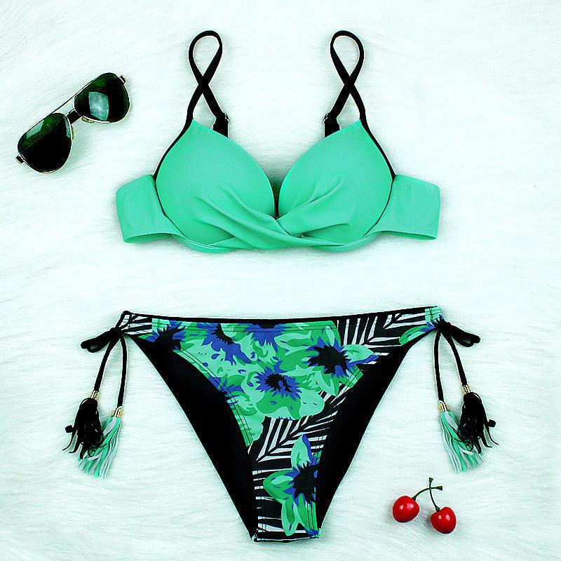 Halter Bikini Bandage Swimsuit Solid Swimwear Sport Liquid Metallic Shiny String Bikini 2 Piece Swimsuit Set Women Shiny Bikini Set Bathing Suit Push Up Two-piece Suit Stevvex