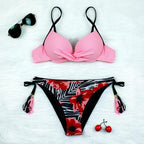Halter Bikini Bandage Swimsuit Solid Swimwear Sport Liquid Metallic Shiny String Bikini 2 Piece Swimsuit Set Women Shiny Bikini Set Bathing Suit Push Up Two-piece Suit Stevvex