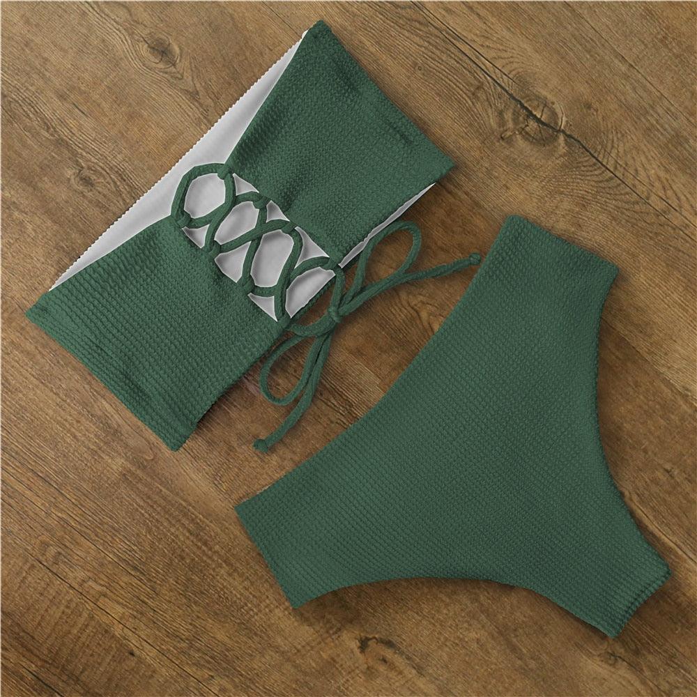 Bikini Swimwear Swimsuit Women Floral Print High Waist Bikini Set Back Cross Bathing Suit Female Beach Wear Women's Bikini Swimsuits Strapless Two Pieces Bathing Suits Stevvex