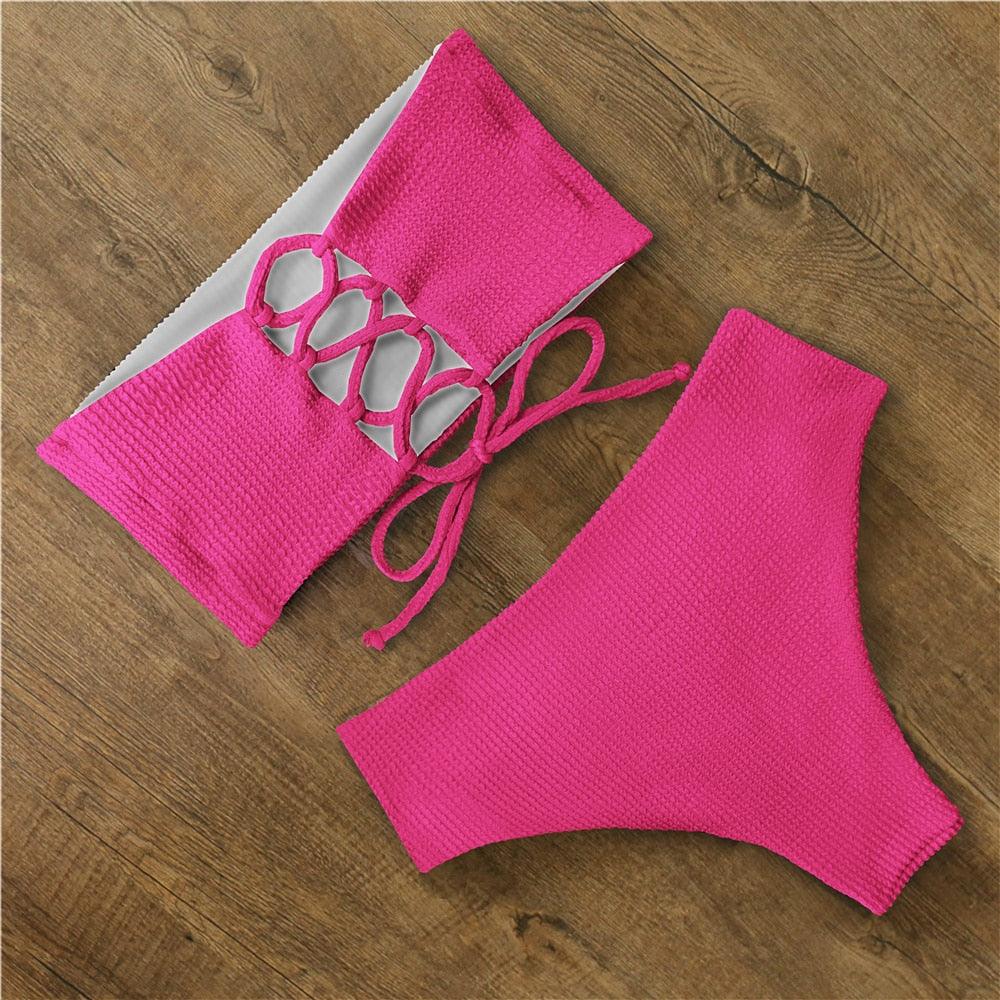 Bikini Swimwear Swimsuit Women Floral Print High Waist Bikini Set Back Cross Bathing Suit Female Beach Wear Women's Bikini Swimsuits Strapless Two Pieces Bathing Suits Stevvex