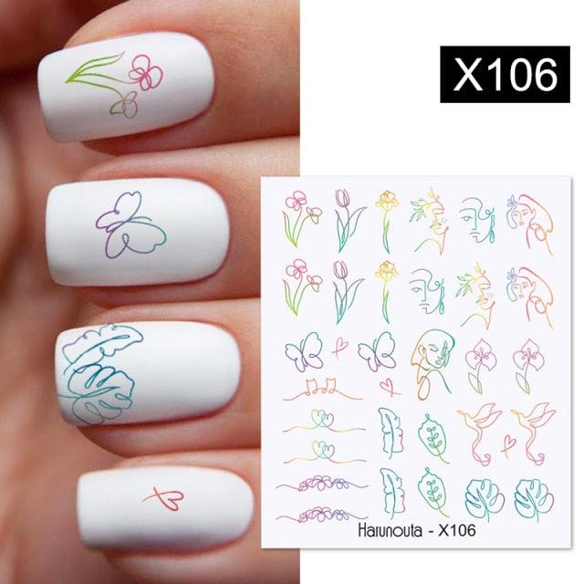 Black Lines Flower Leaves Water Decals Stickers Floral Face Marble Pattern Slider For Nails Summer Nail Art Decoration Summer Stickers on Nails Simple Summer Slider for Manicure Nail Art Watermark Manicure Decor Stevvex