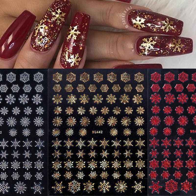 Sparkly Gold Bronzing Christmas 3D Snowflake Nail Stickers Colorful Sliver Glitter Xmas Elk Deer Socks Transfer Foil For Nails Snowflake Nail Art Stickers Decals Christmas Nail 3D Self Adhesive Nail Stickers for Acrylic Nails Snowflake Winter Slider Stevvex