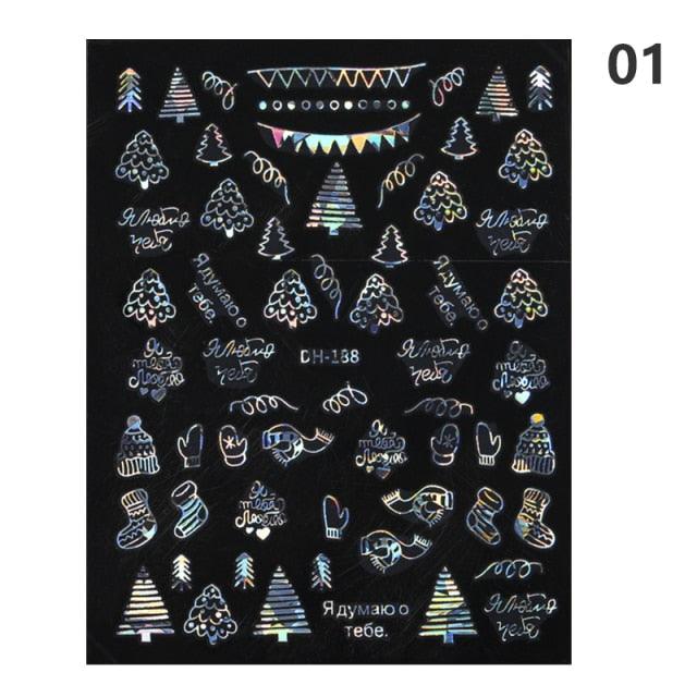 Sparkly Gold Bronzing Christmas 3D Snowflake Nail Stickers Colorful Sliver Glitter Xmas Elk Deer Socks Transfer Foil For Nails Snowflake Nail Art Stickers Decals Christmas Nail 3D Self Adhesive Nail Stickers for Acrylic Nails Snowflake Winter Slider Stevvex