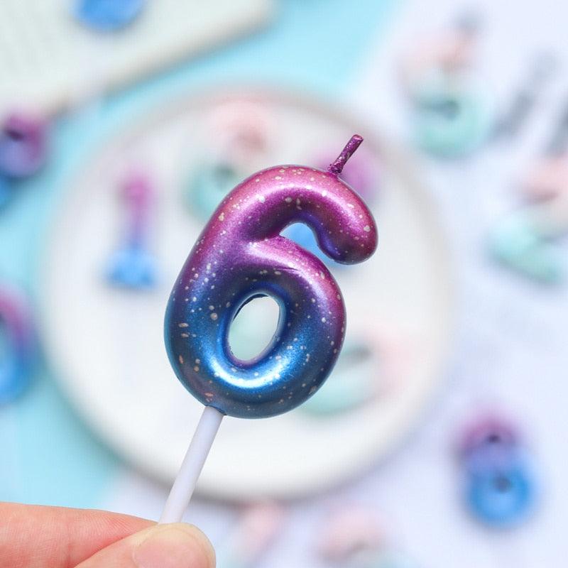 1pcs Starry Sky Candles Birthday Cake Decoration Gradient Party Cake Decor Candles Happy Birthday Number Candles for Cake Topper Decoration for Party Stevvex