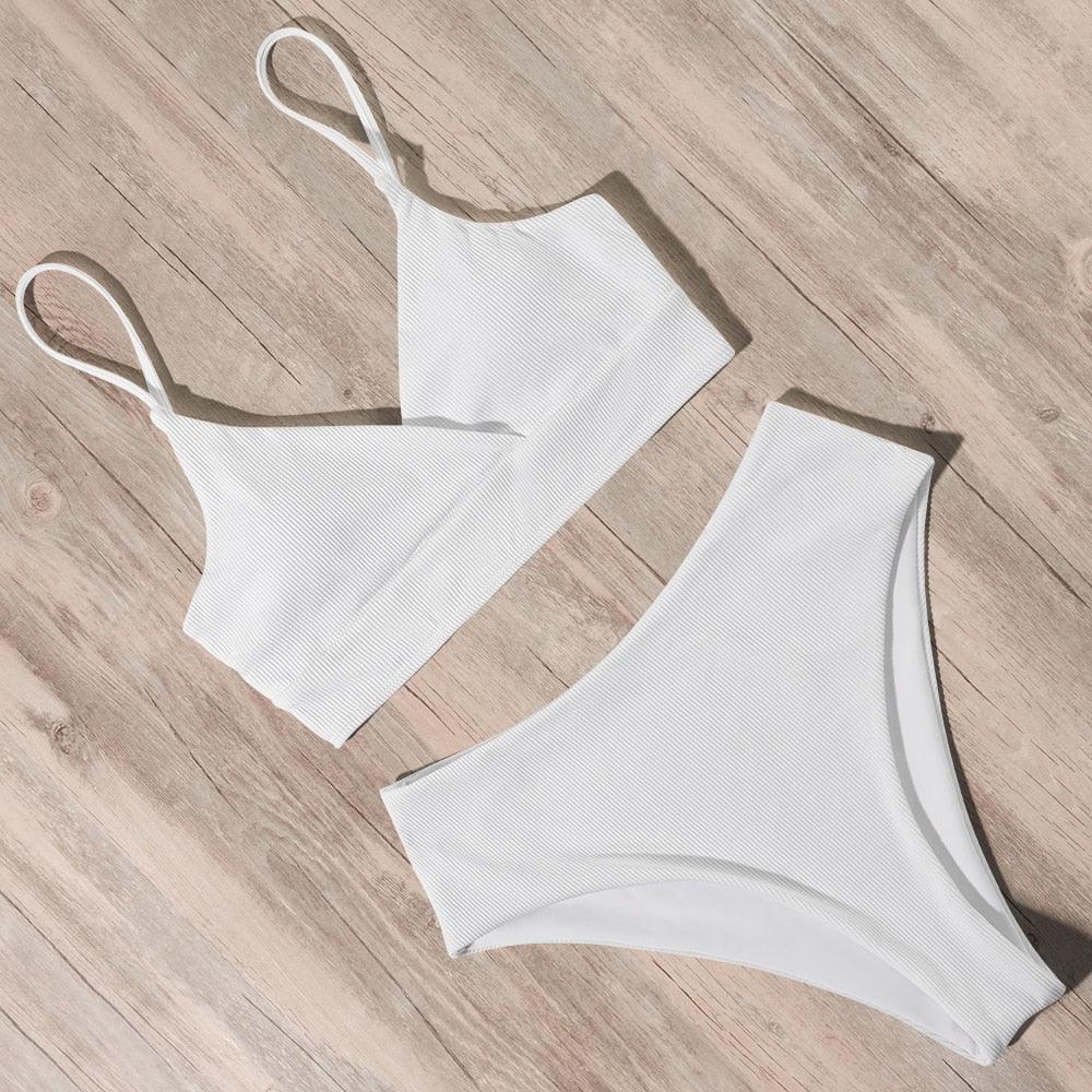 Swimwear Women Ribbed Bathing Suit Female Push Up Bikini Set Women's Bathing Suit Lace up Bikini Ribbed Two Piece Swimsuit Beachwear High Waist Bikini Women's Swimsuit Stevvex