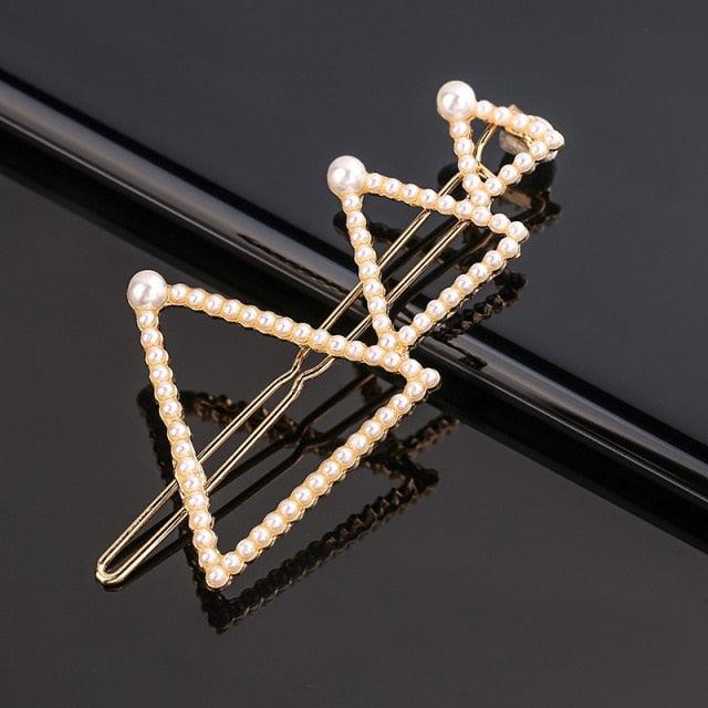 Fashion Pearl Hair Clip Women Girls Elegant Design Triangular Star Round Hairpin Barrette Hair Pins Ponytail Gorgeous Hair Accessories For Women Stevvex