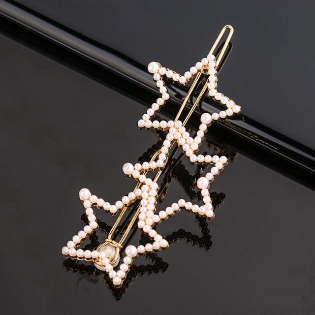 Fashion Pearl Hair Clip Women Girls Elegant Design Triangular Star Round Hairpin Barrette Hair Pins Ponytail Gorgeous Hair Accessories For Women Stevvex