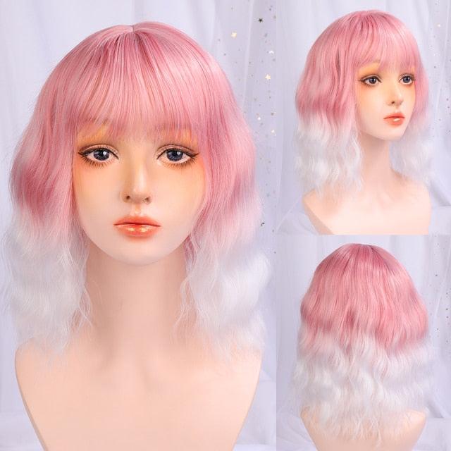 Synthetic Wigs For Women Daily Cosplay Long Water Wave  Lolita Wig With Bangs Cold Brown Heat Resistant Hair Bob Wigs For Black Women Cosplay Wigs For Women Gifts for Girlfriends Stevvex