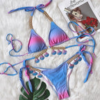 Luxury Diamond Bikini Halter Push Up Swimwear Women's Beach Bikini Crystal Side Bottom Triangle Bikini Halter Swimsuits Women Swimsuit Female Strappy Bikini Set Summer Party Bathing Suit Beachwear Stevvex