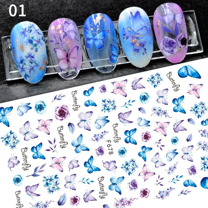 Blue Butterfly 3D Nail Stickers Flowers Leaves Self Adhesive Transfer Sliders Wraps Manicures Foils Decorations Decoration Tattoo Manicure Transfer Nail Decals Flowers Butterfly Designs Nails Supply Manicure Tips Design Nail Decoration Stevvex