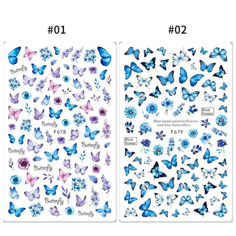 Blue Butterfly 3D Nail Stickers Flowers Leaves Self Adhesive Transfer Sliders Wraps Manicures Foils Decorations Decoration Tattoo Manicure Transfer Nail Decals Flowers Butterfly Designs Nails Supply Manicure Tips Design Nail Decoration Stevvex