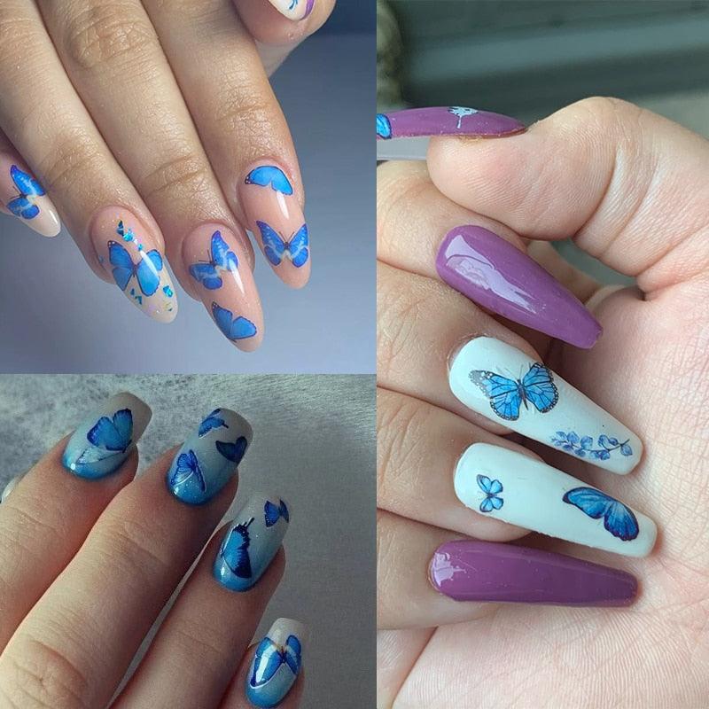 Blue Butterfly 3D Nail Stickers Flowers Leaves Self Adhesive Transfer Sliders Wraps Manicures Foils Decorations Decoration Tattoo Manicure Transfer Nail Decals Flowers Butterfly Designs Nails Supply Manicure Tips Design Nail Decoration Stevvex