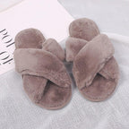 Warm Fluffy Slippers Women Faux Fur Slipper Indoor Floor Slides Flat Soft Furry House Warm Comfortable Fuzzy Furry Bedroom Slippers Indoor Cozy Memory Foam Anti-Slip Flip Flops Stevvex