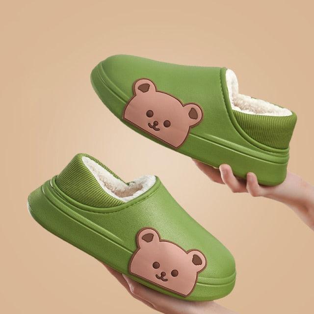Rubber Beach Slides Waterproof Women Men's Slippers Sandals Cotoon Fur Thick Sole Winter Home Bath Shoes Memory Foam Bedroom Slippers Indoor Shoes Fuzzy Garden Waterproof Slippers Stevvex