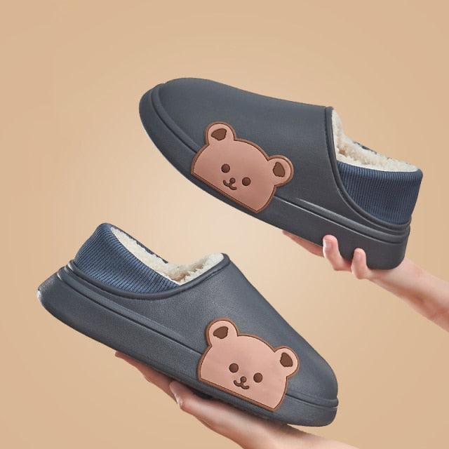Rubber Beach Slides Waterproof Women Men's Slippers Sandals Cotoon Fur Thick Sole Winter Home Bath Shoes Memory Foam Bedroom Slippers Indoor Shoes Fuzzy Garden Waterproof Slippers Stevvex