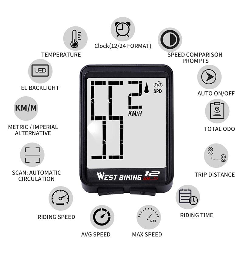 Wireless Wired Bike Computer Backlight Speedometer Odometer Rainproof Cycling Stopwatch Road Bicycle Computer Multifunction With Extra Large LCD Backlight Display Waterproof Design Stevvex