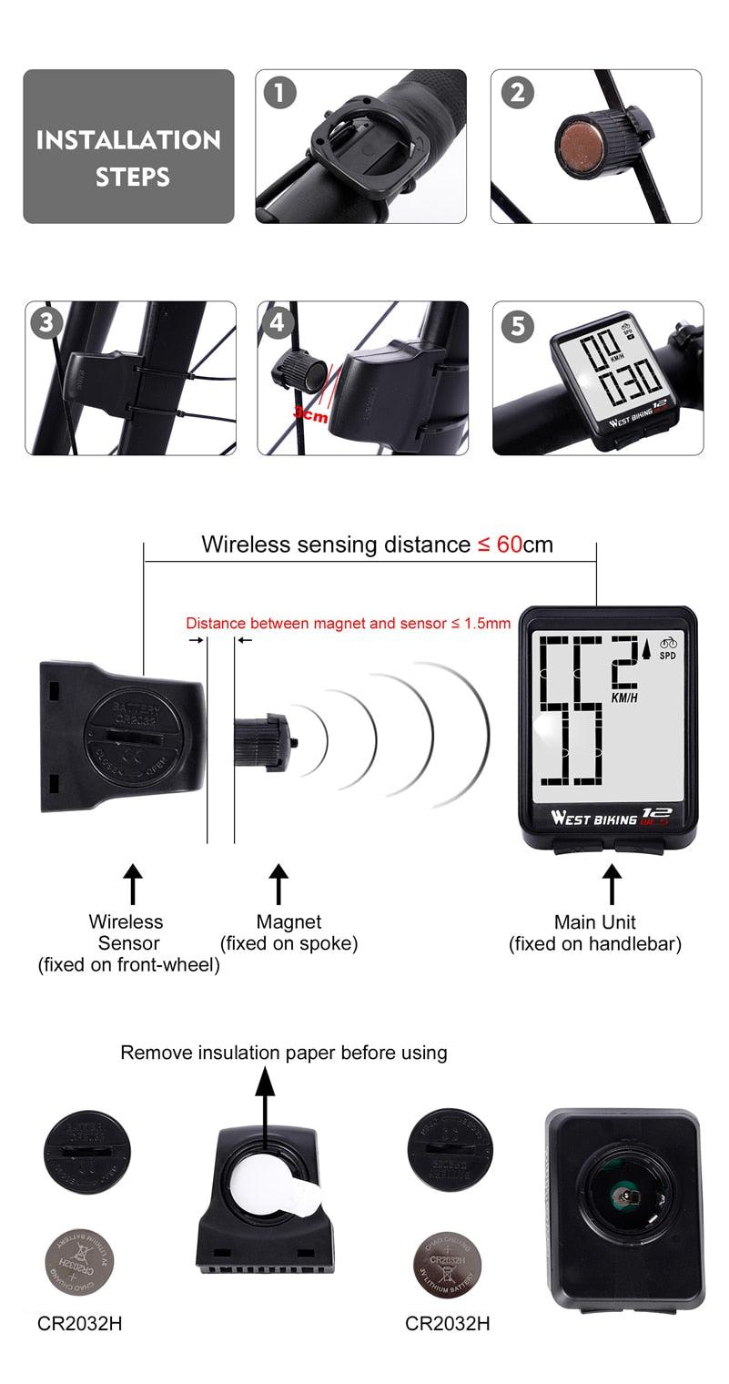 Wireless Wired Bike Computer Backlight Speedometer Odometer Rainproof Cycling Stopwatch Road Bicycle Computer Multifunction With Extra Large LCD Backlight Display Waterproof Design Stevvex