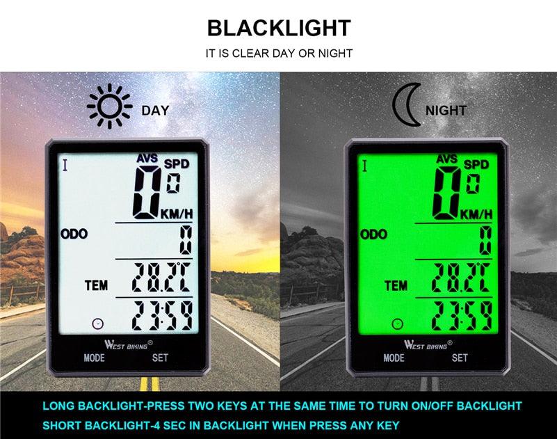 Wireless Wired Bike Computer Backlight Speedometer Odometer Rainproof Cycling Stopwatch Road Bicycle Computer Multifunction With Extra Large LCD Backlight Display Waterproof Design Stevvex