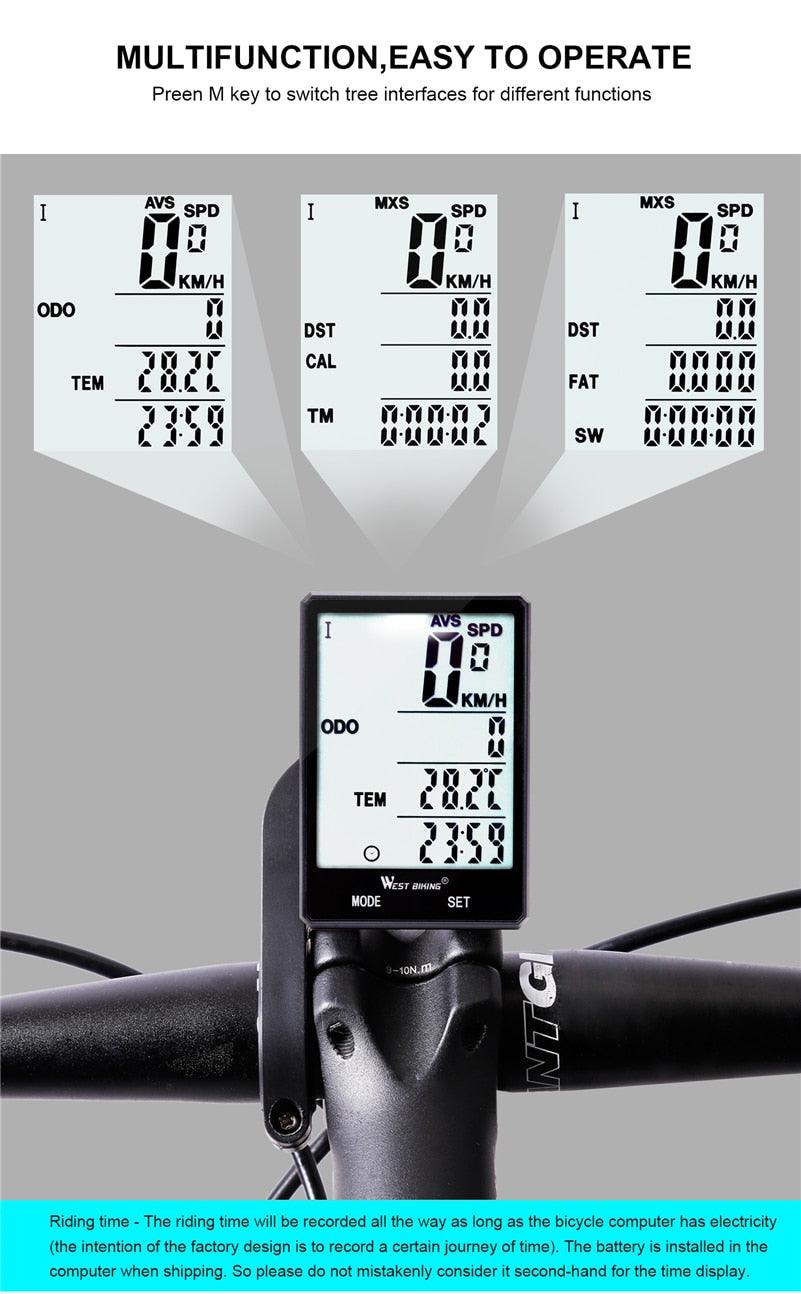 Wireless Wired Bike Computer Backlight Speedometer Odometer Rainproof Cycling Stopwatch Road Bicycle Computer Multifunction With Extra Large LCD Backlight Display Waterproof Design Stevvex