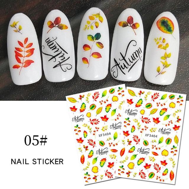 Maple Leaves 3D Nail Stickers Fall Leaf Flowers Line Sliders For Nails Self Adhesive Stickers Autumn Manicuring Decals Transfer Nail Decals Sticker For Pretty Girl Self-Adhesive Nail Decals Designer Nail Stickers for Acrylic Stevvex