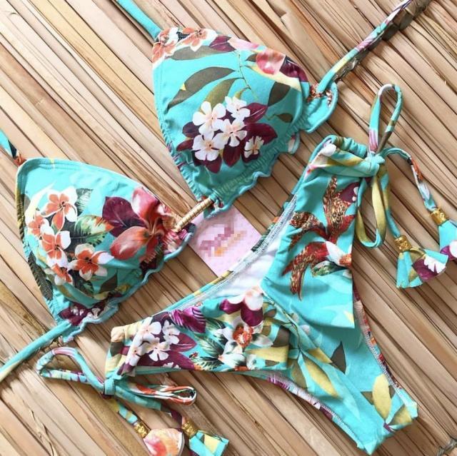 Fashionable Bikini Swimwear Women Swimsuit Female Bikini Set Knot Push Up Bathing Suit Comfortable Summer Women's Ribbed Tie Bikini Lace Up Bottom String Swimsuit Swim Wear Stevvex