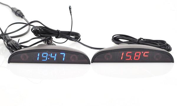 12V Car Interior 3 In 1 Car Clock Voltmeter Thermometer and Voltage Meter Monitor Touch Switch Blue Red Light Thermometers Voltmeter Gauge Electronic Clock LED Digital Display LCD Screen Clock Stevvex