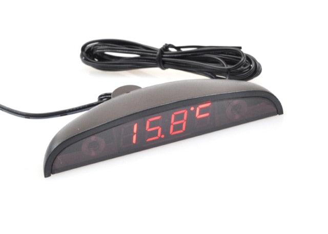 12V Car Interior 3 In 1 Car Clock Voltmeter Thermometer and Voltage Meter Monitor Touch Switch Blue Red Light Thermometers Voltmeter Gauge Electronic Clock LED Digital Display LCD Screen Clock Stevvex