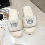 Warm Fluffy Slippers Women Faux Fur Slipper Indoor Floor Slides Flat Soft Furry House Warm Comfortable Fuzzy Furry Bedroom Slippers Indoor Cozy Memory Foam Anti-Slip Flip Flops Stevvex