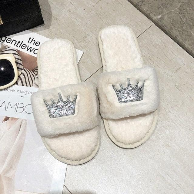 Warm Fluffy Slippers Women Faux Fur Slipper Indoor Floor Slides Flat Soft Furry House Warm Comfortable Fuzzy Furry Bedroom Slippers Indoor Cozy Memory Foam Anti-Slip Flip Flops Stevvex