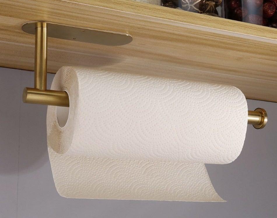 Adhesive Paper Holder Gold 304 Stainless Steel Stand Toilet Paper Towel Rack Tissue Roll Hanger For Kitchen Bathroom Free Nail Stainless Steel Toilet Tissue Roll Holder Sticky Hand Towel Hanger Vertical Or Horizontal No Drilling Stevvex
