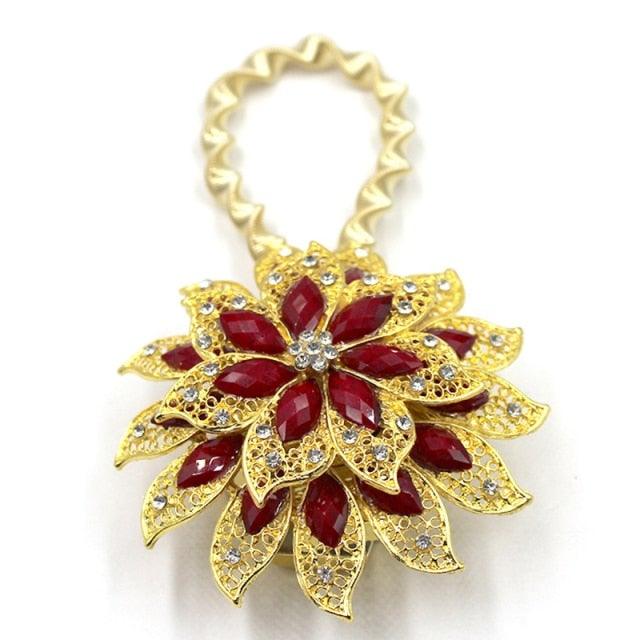 Crystal Curtain Tieback Elasticity Curtain Straps Metal Rhinestone Curtains Holder Clips Flower Shaped Curtain Accessories Crystal Curtain Magnetic Tieback Flower Curtain Clips Buckle With Stretchy Wire Rope For Home Office Decor 25-75cm Stevvex