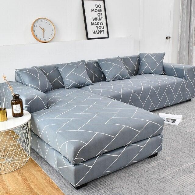 Sofa Cover Geometric Couch Cover Elastic Sofa Cover for Living Room Pets Corner L Shaped Chaise Longue Sofa Slipcover Shaped Sofa Slipcovers with Elastic Bottom, Jacquard Chaise Lounge Set for Living Room Stevvex