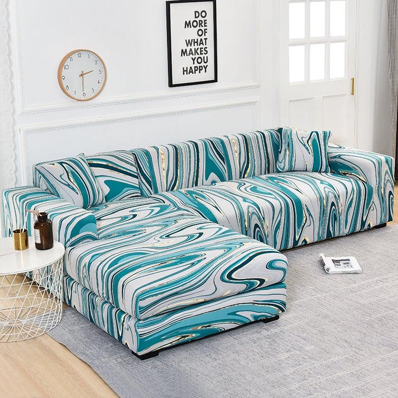 Sofa Cover Geometric Couch Cover Elastic Sofa Cover for Living Room Pets Corner L Shaped Chaise Longue Sofa Slipcover Shaped Sofa Slipcovers with Elastic Bottom, Jacquard Chaise Lounge Set for Living Room Stevvex