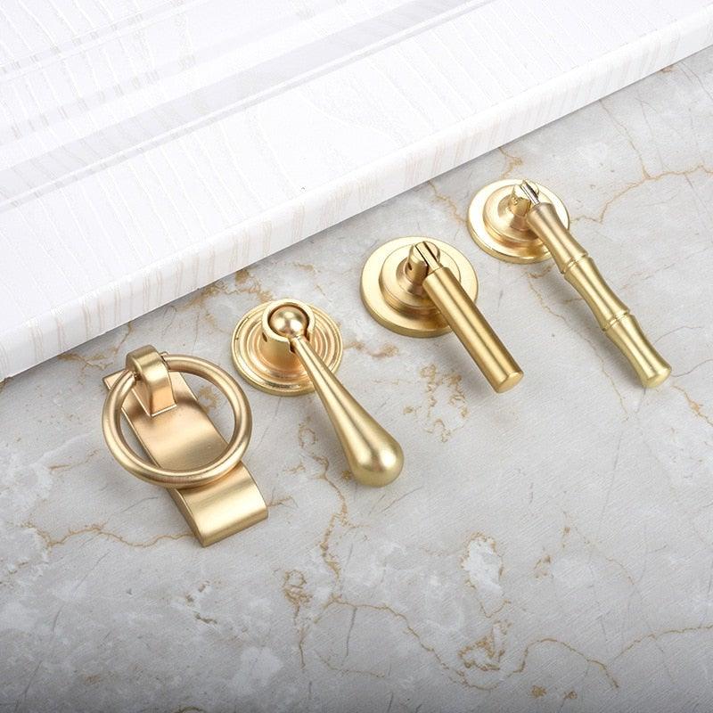 New Chinese Golden Cupboard Door Drawer Concealed Buckle Handle Wardrobe Zinc Alloy Hardware Handle Kitchen Cupboard Hardware Modern Style Furniture Door Pulls Stevvex