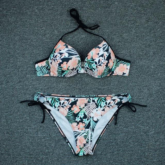 Push Up Bikini Floral Print Swimsuit Swimwear Women Bathing Suit Bikinis Set Brazilian Beach Female Wear Women's Bikini Swimsuits Floral Printed Bathing Suits for Women 2 Piece Bikini Stevvex