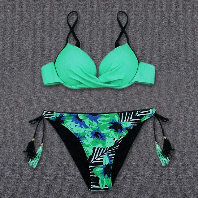 Push Up Bikini Floral Print Swimsuit Swimwear Women Bathing Suit Bikinis Set Brazilian Beach Female Wear Women's Bikini Swimsuits Floral Printed Bathing Suits for Women 2 Piece Bikini Stevvex