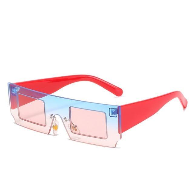 Rectangle Sunglasses for Women Retro Trendy Fashion Glasses Oval Lenses Narrow Thin Square Frame with UV400 Protection Decent Contrast Color Slice Box Style Glasses In Ocean Color  Sunglasses For Men & Women Stevvex