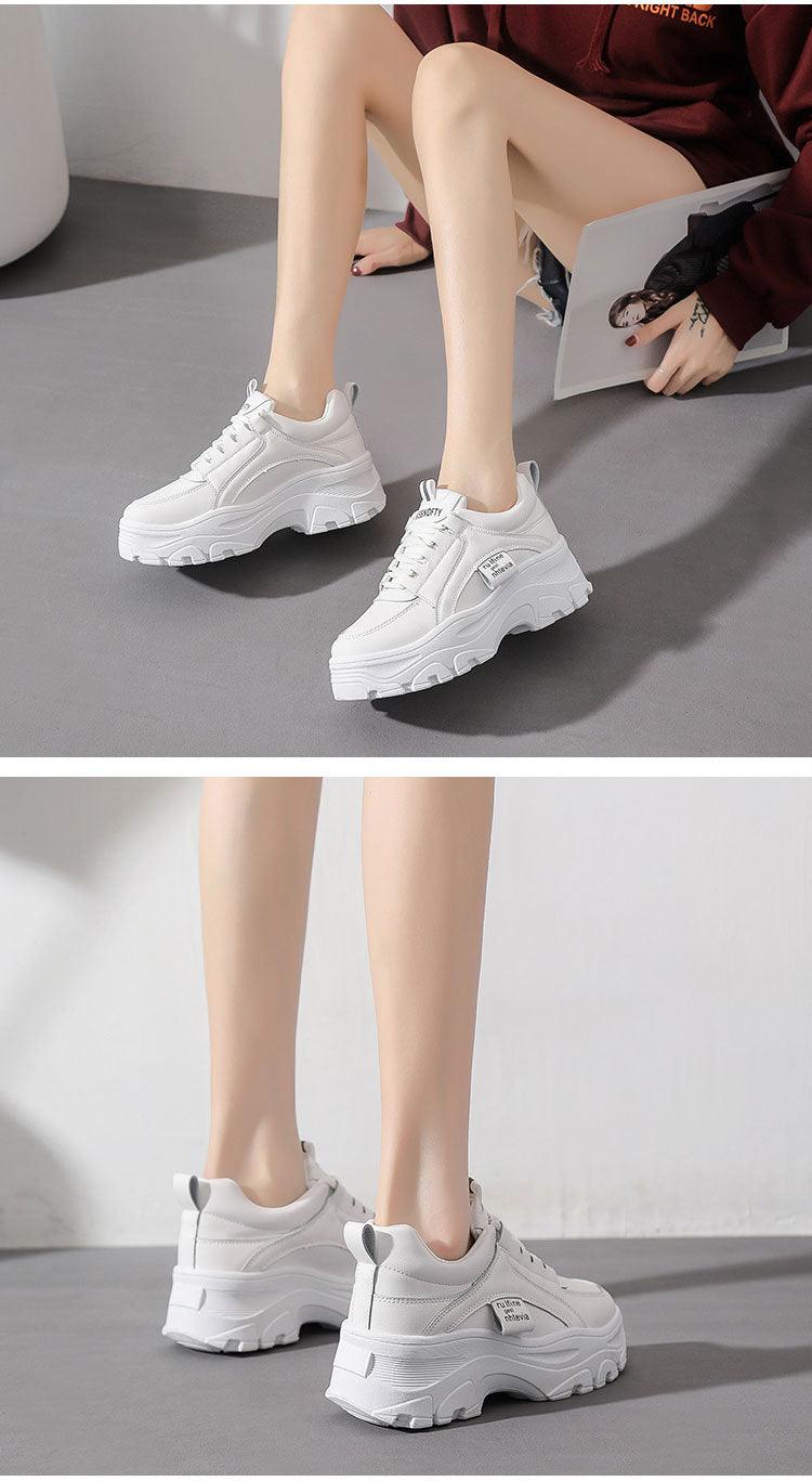 Casual Winter Women Thick Sneakers White Shoes Autumn Winter Fashion Platform Shoes Female Lace Up Rainbow Vulcanized Shoes Comfy Fashion Sneakers Breathable Athletic Casual Shoes Stevvex
