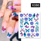 Blue Marble Water Decal Sticker Wave Line Flower Leaf Tree Summer Slider Decor For Manicuring Nail Art Watermarks Curve Graffiti Nail Design for Acrylic Nail Supplies Designer Nail Decorations for Women Girls Kids Stevvex