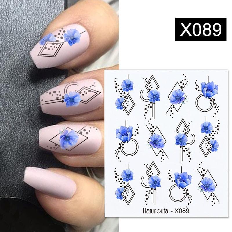 Blue Marble Water Decal Sticker Wave Line Flower Leaf Tree Summer Slider Decor For Manicuring Nail Art Watermarks Curve Graffiti Nail Design for Acrylic Nail Supplies Designer Nail Decorations for Women Girls Kids Stevvex