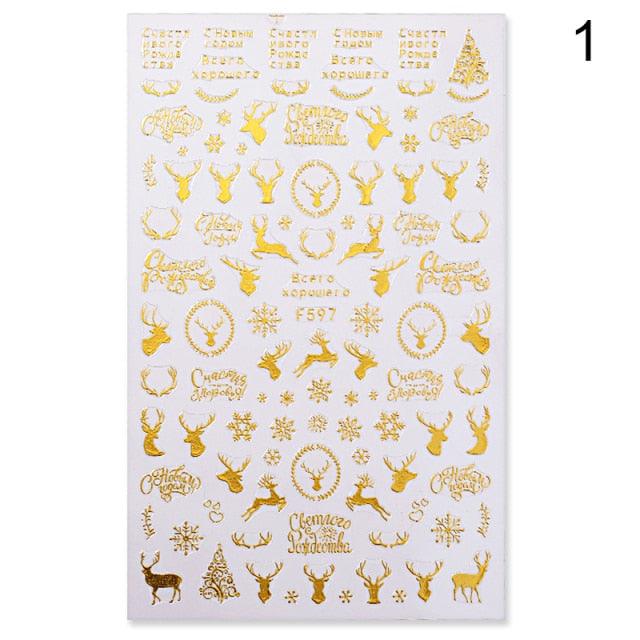 Gold Silver White Snowflakes 3D Nail Stickers Iridescent Self Adhesive Transfer Decals Manicures Art Decoration Slider  Nails Decals Sticker Hot Sexy Girl Tip Back Glue Decal Cool Lollipop Self Adhesive Acrylic Tips Tool Decoration Stevvex
