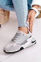 Women Sneakers Leopard Print Lace-Up Women's Vulcanize Shoes Sports Sneakers Breathable Height Increasing Walking Jogging Sneakers Gold Silver Sport Running Women's Sneakers Stevvex