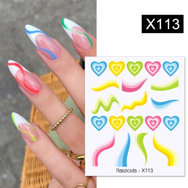 Egg Shell French Lines Water Decals Sticker Geometric Flowers Leaves Bubble Design Slider For Manicuring Nail Art Manicure Lips Nail Art Decorations Slider Nail Art Stickers Decals Nail Art Supplies Valentines Day 3D Self-Adhesive Nail Decorations Stevvex