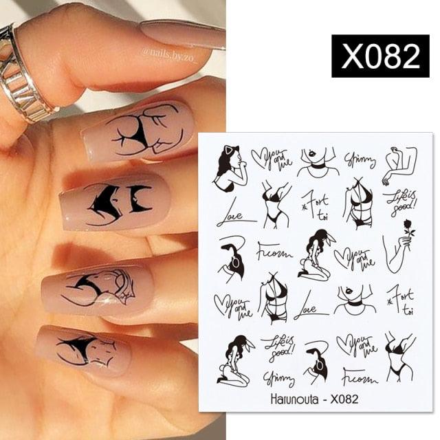 Egg Shell French Lines Water Decals Sticker Geometric Flowers Leaves Bubble Design Slider For Manicuring Nail Art Manicure Lips Nail Art Decorations Slider Nail Art Stickers Decals Nail Art Supplies Valentines Day 3D Self-Adhesive Nail Decorations Stevvex